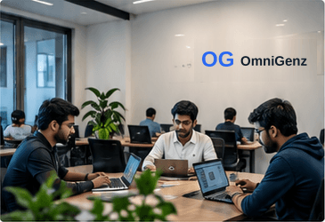 The OmniGenz team collaborating in the office